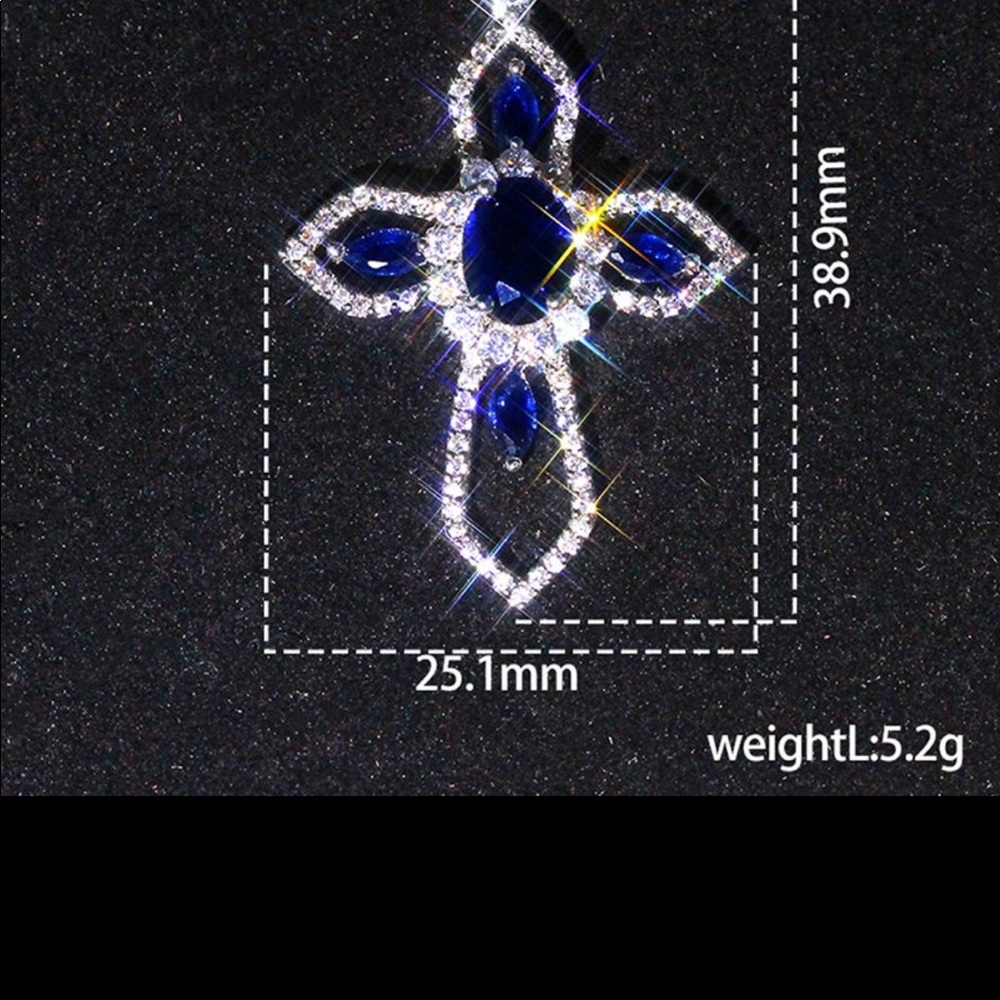 Blue Simulated Sapphire & Diamond Cross Necklace